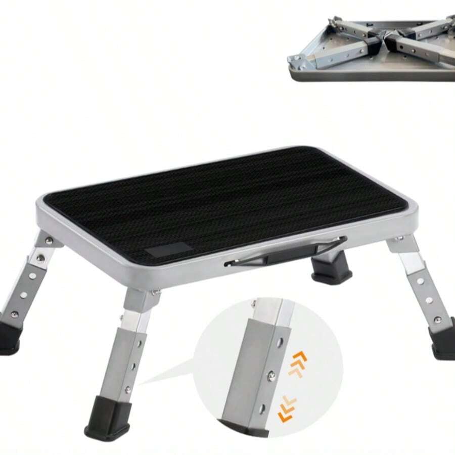Taburete plegable, taburete ajustable con plataforma antideslizante, escalera con patas de goma gruesas para adultos o niños en la cocina, el dormitorio, la oficina, la autocaravana, con una capacidad de 150 kg. - Negro - Ver 1