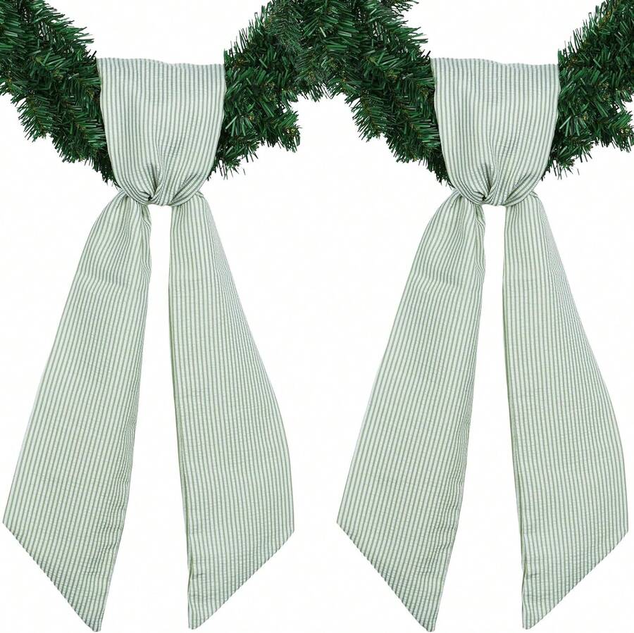 NUVCELKA Orange Striped Wreath Sash Set 2 Pack For Door Wreath, 5.12" Wide X 54.33" Each Fall Thanksgiving Dration Bundle Modern Ribbon Bow Pair Gift - Green - View 1