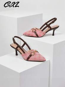 أحذية نسائية ذات كعب عالي وأصبع مدبب مع إبزيم، تطريز زهري رجعي وأشرطة خلفية، أحذية رسمية مريحة للنساء