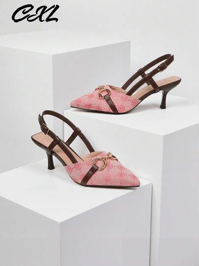 أحذية نسائية ذات كعب عالي وأصبع مدبب مع إبزيم، تطريز زهري رجعي وأشرطة خلفية، أحذية رسمية مريحة للنساء