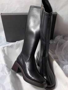 New Autumn/Winter Brown Over-The-Knee Chunky Heel Slim Boots, Classic Black Mid-Calf Riding Boots, Fashion Tall Boots For Women,Party,New Autumn/Winter Brown Over-The-Knee Chunky Heel Slim Boots, Classic Black Mid-Calf Riding Boots, Fashion Tall Boots For Women,Party - màu đen - Xem 1