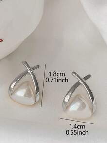 1對時尚高級仿珍珠魚型女士優雅日常耳釘 - 銀色 - 查看 6