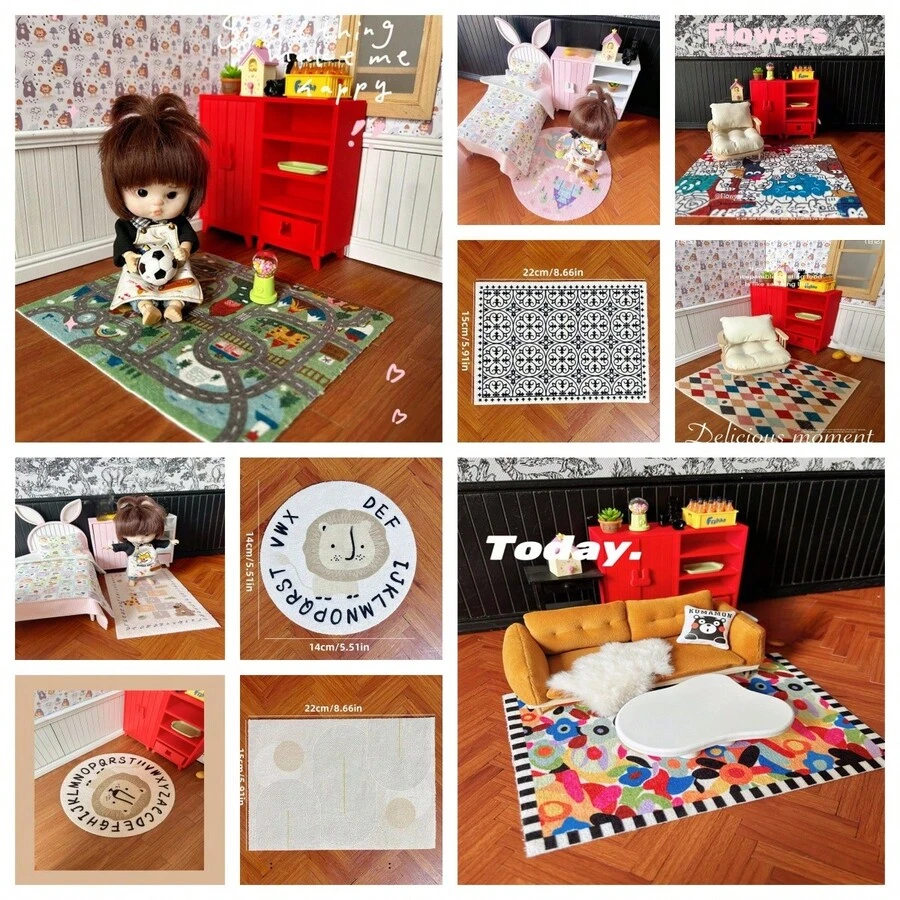 Thảm mini, Thảm trang trí phòng khách nhà búp bê, Mô hình thảm, Thảm trang trí nhà búp bê phong cách retro Dopamine, Phụ kiện chụp ảnh mô hình thu nhỏ tỷ lệ 1:12, Thảm trang trí mô hình thu nhỏ - Nhiều màu - Xem 1