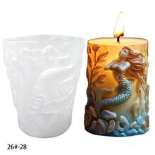 1pc Mermaid, Penguin, Dolphin Pattern Cylindrical Candle Making Silicone Mold - White - View 3