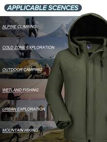 CAMEL CROWN 男士冬季防水保暖滑雪服仿毛皮抓绒雨衣带可拆卸帽子 - 深銅綠 - 查看 10