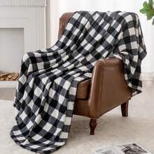 Plaid Fleece Throw Blanket For Couch, Black & White Checkered Flannel Blanket, Cozy & Soft Buffalo Plaid Decor Blanket For Women, Men, - 黑白格子 - View 4