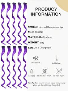 10pcs Set Purple ,Pink, Red, Sky Blue Clip In Synthetic Hair Extension Long Curl Heat-Resistant Hair Piece For Women Girls , Cosplay Party Holiday - Multicolor - View 6