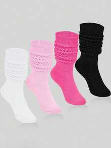 4 Pairs Slouch Socks, Women's Soft Knitted Boot Socks, Solid Color Compression Socks, Bubble Socks Crew Socks, Fall Autumn Winter Warm & Breathable Socks, Halloween Christmas Xmas Gift - Multicolor - View 18