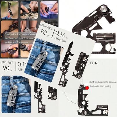 28 In 1 EDC Multi-Function Tool Keychain Portable Metal Pocket Tool For Men Wrench For Screw Ruler Pulley Spoke Tool Bottle Opener Thread Cutter Self-Locking Pocket Knife Multitool