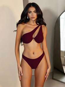 Bonvoyette 2026春夏新款可调节肩带钢圈加厚后背钩扣纯色高腰下装紫色红色女士比基尼两件套