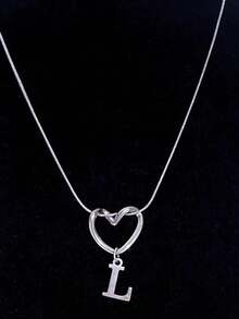Women's Minimalist Heart & 26 Initials Pendant Necklace - Fashion Versatile Jewelry For Daily Wear & Lover Gift - Silver - View 13