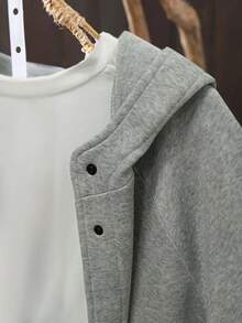 Women's Fashion Casual Plain Pocket Front Button Hooded Coat, Everyday Wear