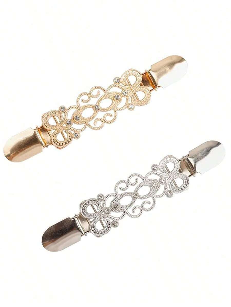 2pcs Vintage Metal Cardigan Clip, Dress Clip, Shawl Clip, Waist Cincher - For Sweaters, Dresses, Coats, Shirts - Multicolor 2 - 查看 1