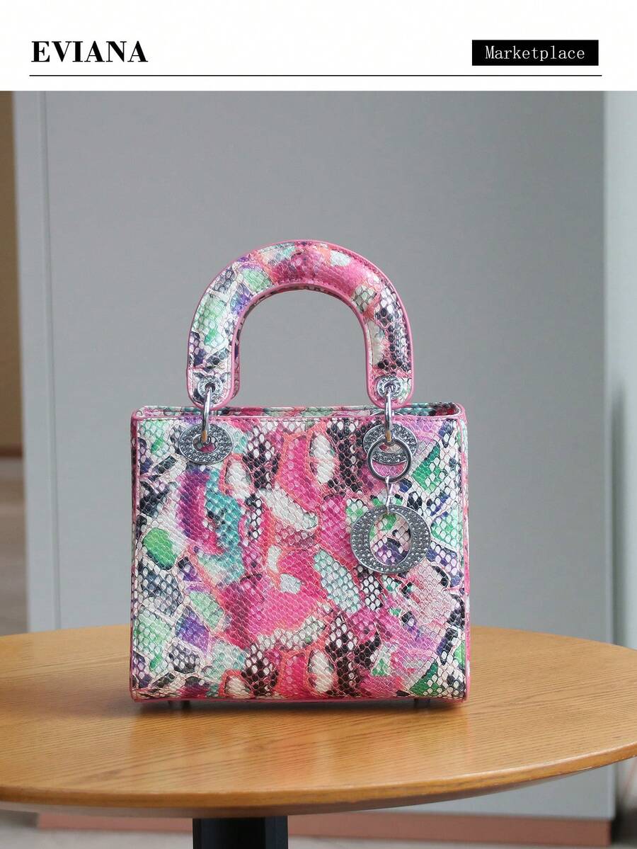 2025 Fashionable New Women's Handbag, Elegant Lady Tote Bag, Crocodile & Snake Gradient Design, Embossed Rhinestone Buckle, Versatile For Work And Daily Use - Multicolor - View 1