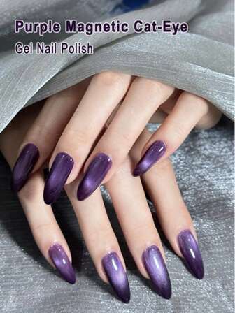 15ml Esmalte de uñas en gel de ojos de gato morado, brillo de cuentas de vidrio magnético violeta, esmalte de gel violeta de remojo UV/LED de alto pigmento, efecto de manicura de lujo de ojos de gato para uñas de Navidad y otoño-invierno para mujeres, suministros de manicura DIY y de salón