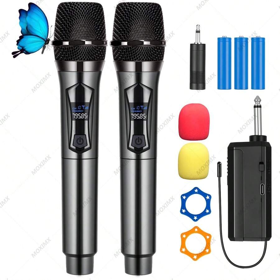 Microfono Inalambrico, Micrófono Inalambrico Profesional de 2 Pcs, Kit de Microfono Karaoke con Receptor, Micros Recargable de Mano para Cantar, Microfonos Multipropósito para Voz, Fiesta - 1 - Ver 1