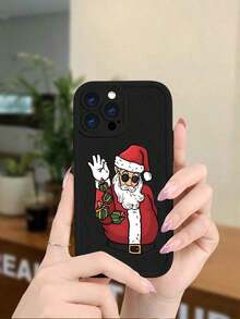 Funda navideña para phone 17 Pro Max con estampado de Papá Noel (compatible con las series 11, 16, 15, 14, 13, 12 y 11). Diseño festivo. Funda protectora de silicona suave a prueba de golpes. Para mujeres y niñas. - Negro - Ver 3