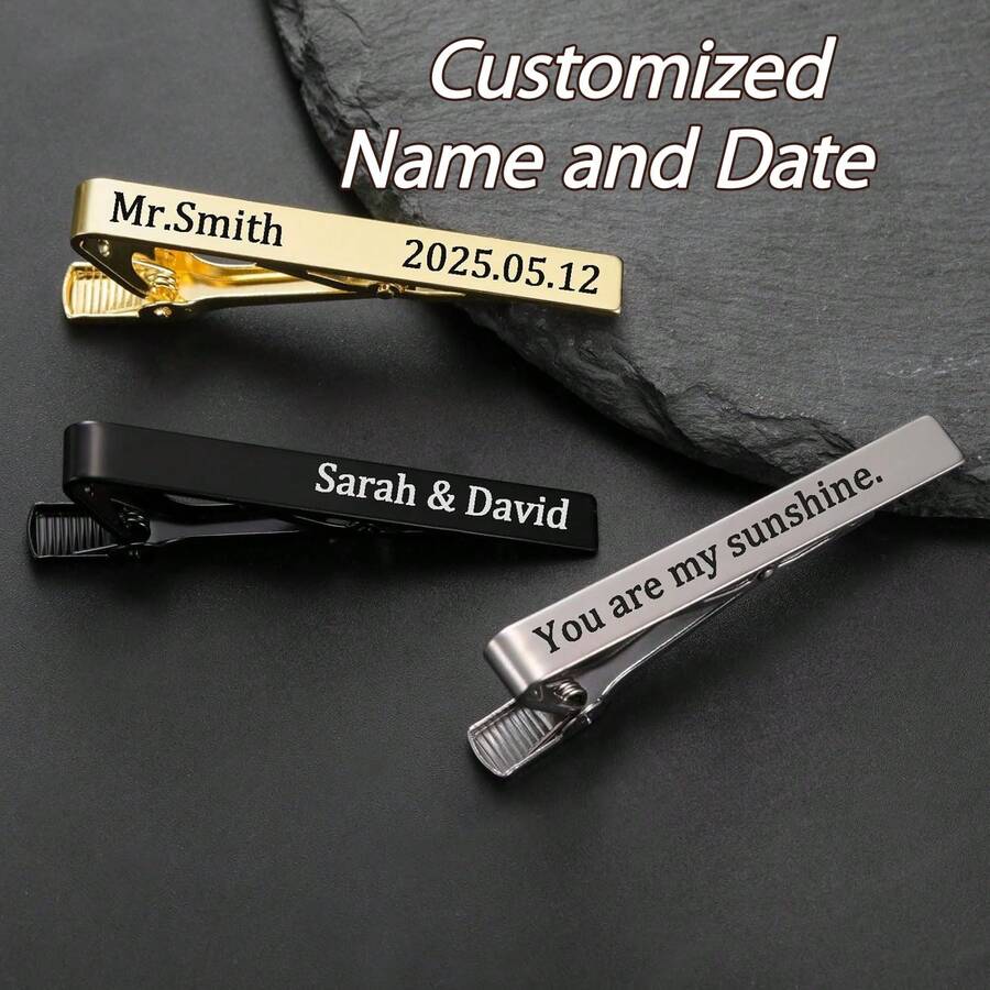 Customized Tie Clip For Men, Stainless Steel Material, Personalized Engraving, Suitable For Groomsmen, Wedding Anniversary, Business Occasions - Multicolor - View 1