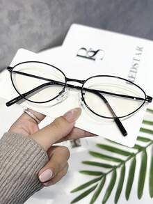 Women's Cat Eye Frame Metal Eyeglass Frames - Fashion Glasses & Plain Glasses For Computer Reading, Gaming, TV & Mobile Phone Use - Black - View 2