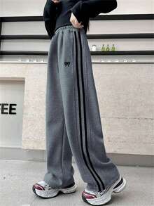 少女休闲百搭撞色条纹阔腿裤