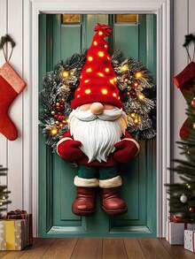 1 Christmas Dwarf Wreath Door Banner, Made Of Polyester Material, Does Not Require Electricity, Suitable For Indoor/Outdoor Holiday Wall Decoration For Families And Gatherings