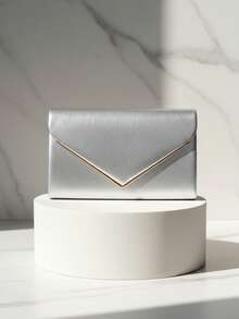 Valentinstags-Geschenk Herzerwärmender Feiertags-Date Silber Clutch Tasche, V-förmige Metallkette glänzende Pailletten Abendtasche mit Umschlag-Design, geeignet für Party, Hochzeit, Lässig Anlässe, Damen Handtasche, Bankett Geldbörse - Silber - Übersicht 8