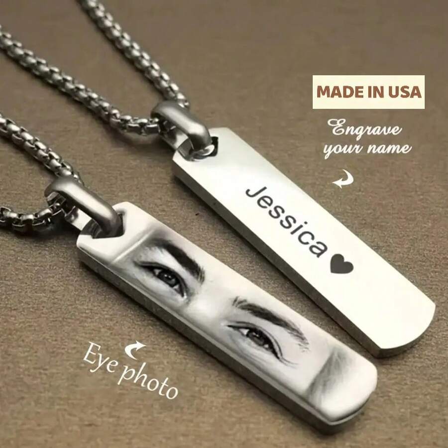 Customized Fashionable Stainless Steel Eye Photo Necklace, Exclusive Gift For Couples - Nhiều màu - Xem 1