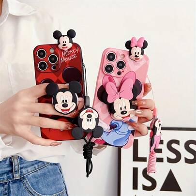 Mickey & Minnie Mouse Phone Case With Stand & Lanyard, Compatible With IPhone 16/15/14/13/12/11/XS/XR/X Plus Pro Max. Cute & Fashionable, Full Coverage TPU Phone Case. Ideal Gift.