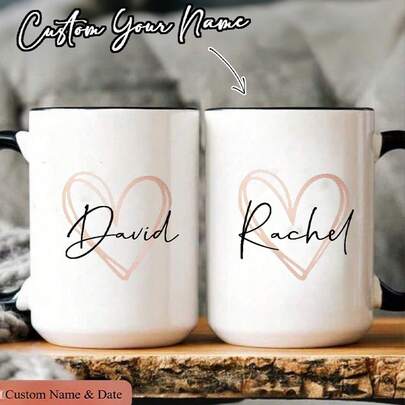 Custom Coffee Mugs, Can Be Customized With Your Photo/Name, Personalized Cups, Romantic Drinkware, Suitable For Women And Men, Ideal Gifts For Family And Friends, Halloween, Anniversary Gifts, Souvenirs, Suitable For Companies, Individuals, Offices, Autumn And Winter Gifts,Office Decor ,Travel Organizer