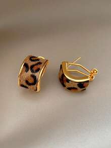 topshiny 1 Pair Geometric Square Leopard Print Earrings, Unique Design, Minimalist Korean Style Jewelry Earrings For Women
