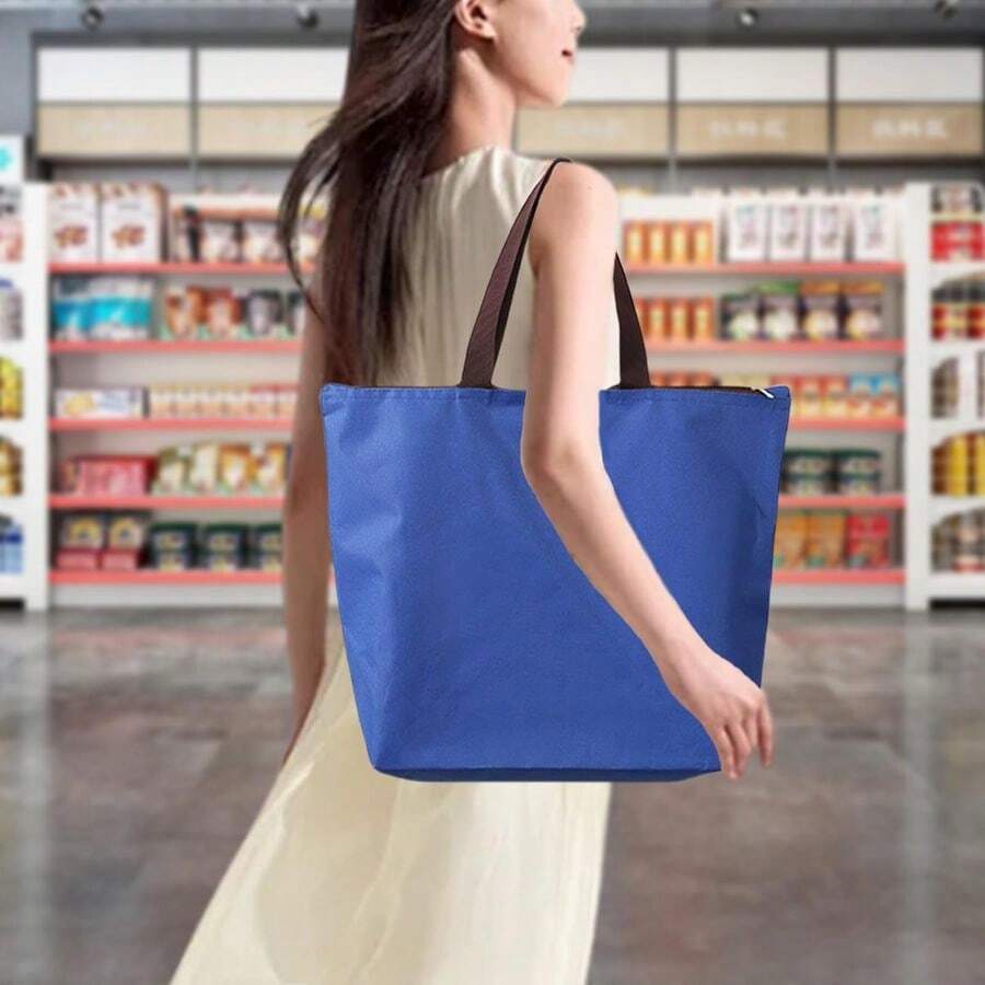 Reusable Grocery Tote Bag Foldable, Large Shoulder Tote Bag For Women Work With Zipper, Oxford Cloth Waterproof Sh... - Green - View 1