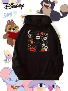 Nightmare Before Christmas  & Zero 2 Hooded Sweatshirt Soft Long Sleeve Pullover Elegant Casual Swear For Autumn Winter Machine Washable  Sweatshirts - 黑色 - 查看 1