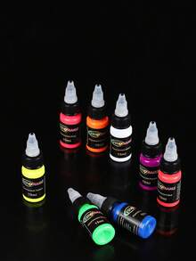 yikexuanli 4 szt./8 szt. 15 ml fluorescencyjnego tuszu do tatuażu, świecący w ciemności, odpowiedni do zdobienia ciała, tatuaż DIY - Wielokolorowe - Zobacz 2