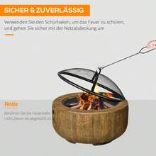 Outsunny Fire Pit With Lid And Hook In Log Design For Garden Camping Patio MgO Steel Brown On Site - 1 - View 5