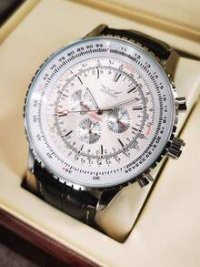 JARAGAR 1pc Sports Multifunctional Mechanical Watch For Men Luminous Hands Leather Strap Fashion Business Automatic Men Watches Gifts With Box - one-size - View 4