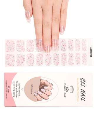 一盒20片装，天然持久，经典夜光粉色UV凝胶美甲贴纸，易于粘贴和卸除