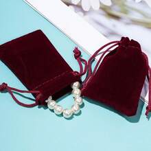 2025Nydotd 100pcs 2 X 2.8 Inch Black Velvet Cloth Jewelry Pouches Velvet Drawstring Bags Christmas Candy Gift Bag Pouch For Wedding Favors Gifts, Event Supplies Party Favors - 酒紅色 - 查看 6