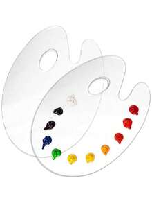 1pc/2pcs Transparent Acrylic Palette, For Watercolor, Oil Painting, Nail Art And Makeup, Non-Stick Easy To Clean Oval Artist Mixing Tray, Suitable For Acrylic And Oil Paint, Crafts, Back To School