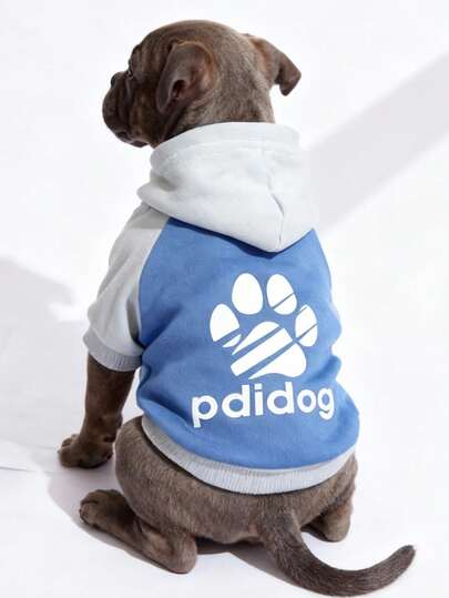 1pc Colorblock Paw Print Cat & Dog Polyester Hoodie, Anti-Flea, Reduce Shedding, Warm & Breathable, Suitable For Indoor & Outdoor Pets