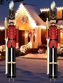 2 Stücke große Plastik Nussknacker Gartendekoration für den Außenbereich, mit Erdspießen, 99 cm, perfekt für Weihnachts-Rasendekoration, Nussknacker Soldaten-Stil Schild, ideal für Feiertags-Gärten, Terrassen und Gehwege, Weihnachtsdekoration (klassischer Stil)