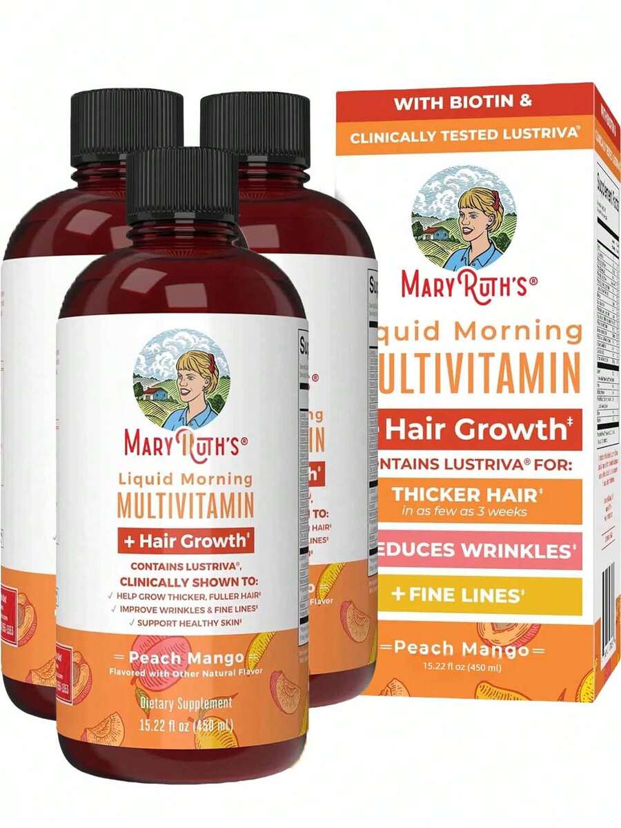 Liquid Multivitamin For Women With Lustriva® – Hair Growth, Skin Radiance & Energy Support – Biotin 10,000mcg, B-Complex, Vitamin D & C – Peach Mango – 30 Fl Oz - 3瓶 - 查看 1