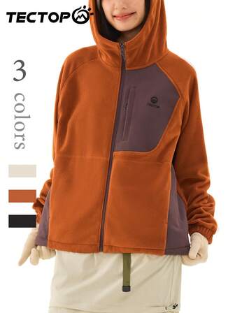 TECTOP Women's Outdoor Reversible Fleece Jacket, Zipper Hooded, Pockets, Warm, Soft & Comfortable, Sherpa Fleece Coat For Autumn/Winter,Skiing