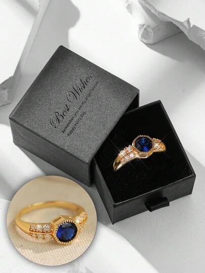 Anel de safira com zircônia cúbica em caixa de presente, joia sofisticada para homens e mulheres, ideal para eventos formais, festas e uso diário. Acompanha caixa de presente para ocasiões especiais.