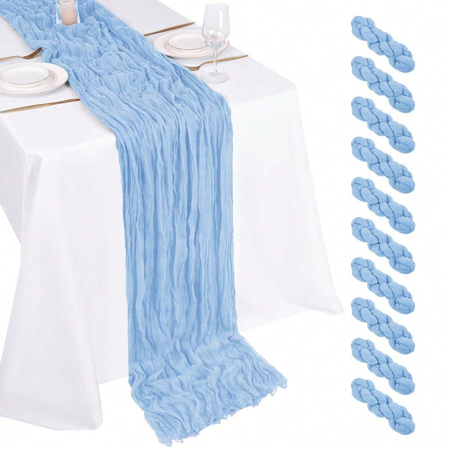 10 Pack Baby Blue Cheesecloth Table Runner 17x108 Inch Boho Gauze Cheese Cloth Table Runners For Wedding Party Birthday Home Decor - Baby Blue - View 1