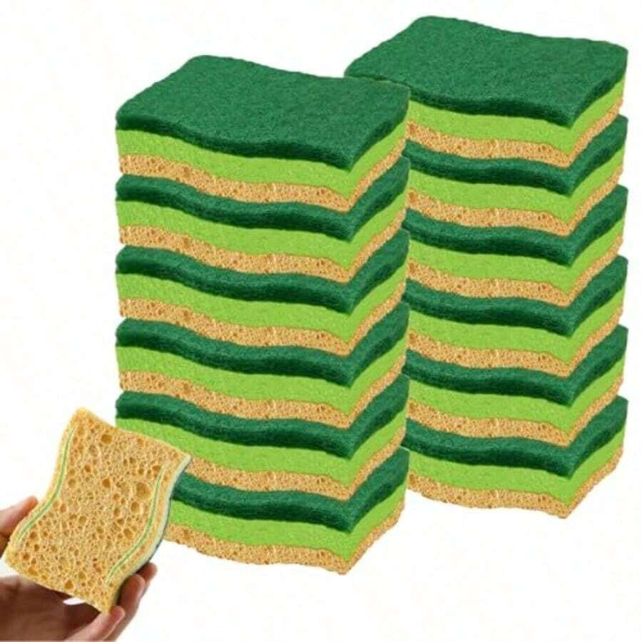 Esponjas Naturales para Lavar Platos Paquete de 12 Piezas Esponjas de Cocina Ecológicas Hechas de Algas y Pulpa de Madera de Secado Rápido Inodoro Utilizadas para Lavar y Limpiar Platos - amarilloverde - Ver 1