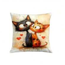 4Pcs Modern Style Cat Lovers Single-Side Print Decorative Throw Pillow Covers, 17.7*17.7 Inches, Artistic Patterns Cat Polyester Pillow Cases, 2D Digital Printing, Machine Washable With Zipper, Suitable For All Room Types (No Insert) - Multicolor - View 4