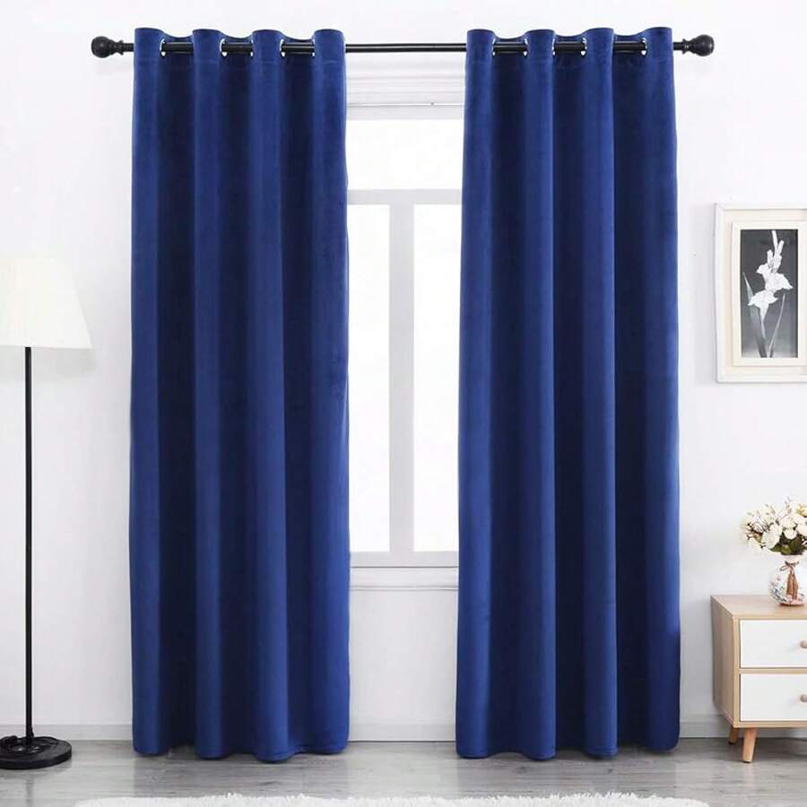 White 54 Inches Long - Grommet Thermal Insulated Window Treatment Bedroom, Filtering Set Of 2 Panels, Popular Window Decor - 海軍 - 查看 1