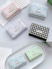 1个可爱蝴蝶结条纹女士迷你钱包，简约短款女士钱包，复古时尚小零钱包，时尚配饰，女士生日礼物，迷你钱包，零钱包，极简风格卡包，纤薄轻巧便携，可装现金、纸币、身份证、信用卡等，生日礼物 - 彩色 - 查看 4