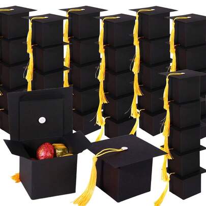 50/15 piezas/1 pieza Caja de caramelos con forma de birrete de graduación, suministros para fiesta de graduación 2025, caja de regalo de graduación adecuada para regalos de fiesta de graduación