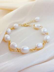 1条天然淡水巴洛克珍珠手链，不对称造型独特，优雅时尚，女士饰品 - 彩色 - 查看 5